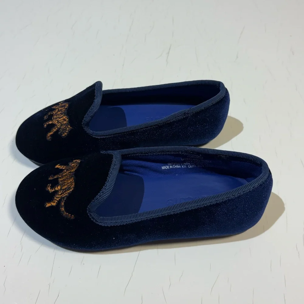 Crewcuts Navy Blue Kids Slippers with Tiger Embroidery